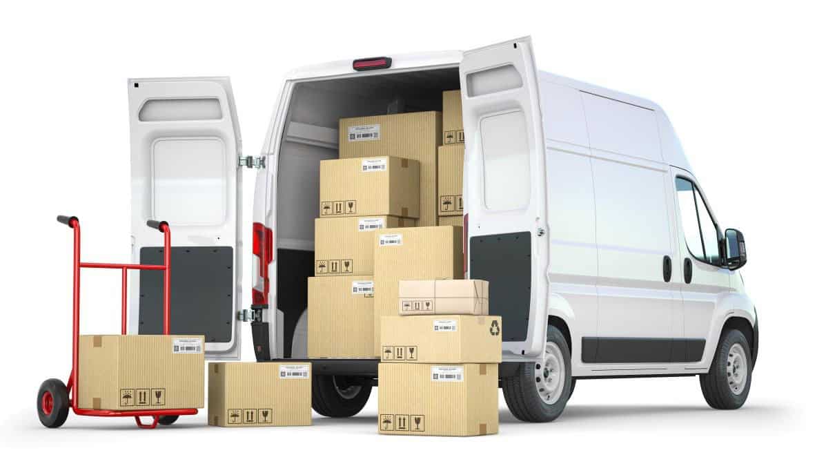 a commercial vehicle loan represented by a stepvan being loaded with cardboard boxes out for delivery to the customers of a small business